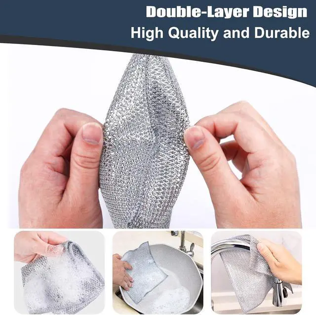 Alt view image 3 of 7 - Navona 30 Pcs New Upgrade Steel Wire Dishcloth,Double-Layer Steel Wire Cleaning Cloth,Powerful Cleaning Non-Scratch Wire Dishcloth Rag for Cookware, Sinks, Dishes, Stove Tops
