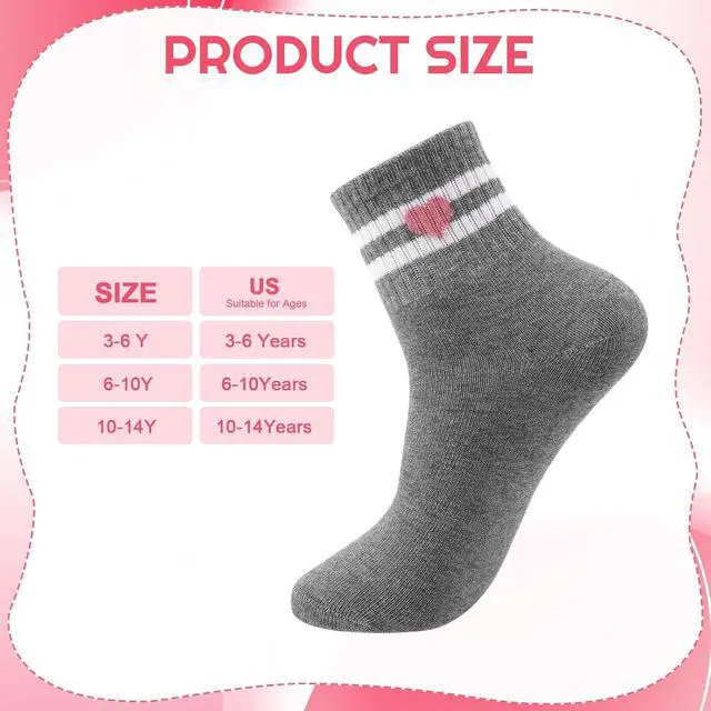 Alt view image 3 of 7 - Jspupifip Girls Crew Athletic Socks | Cute Socks with Retro Stripes Hearts Cartoon Patterns for Running Sport Outdoor