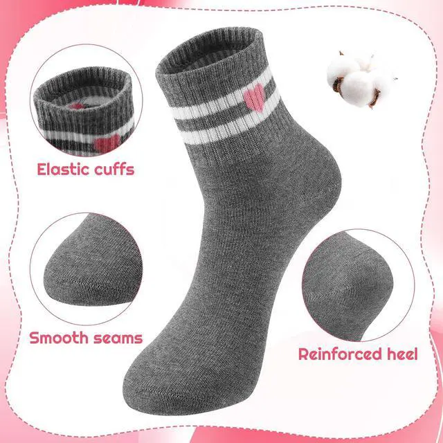 Alt view image 4 of 7 - Jspupifip Girls Crew Athletic Socks | Cute Socks with Retro Stripes Hearts Cartoon Patterns for Running Sport Outdoor
