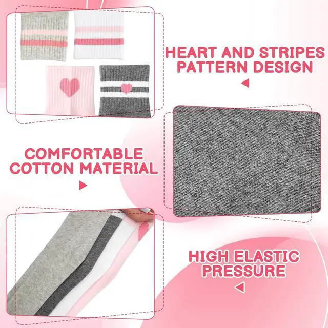 Alt view image 5 of 7 - Jspupifip Girls Crew Athletic Socks | Cute Socks with Retro Stripes Hearts Cartoon Patterns for Running Sport Outdoor