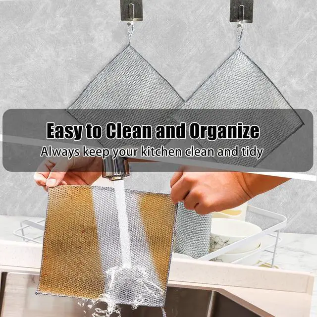 Alt view image 6 of 7 - Navona 30 Pcs New Upgrade Steel Wire Dishcloth,Double-Layer Steel Wire Cleaning Cloth,Powerful Cleaning Non-Scratch Wire Dishcloth Rag for Cookware, Sinks, Dishes, Stove Tops