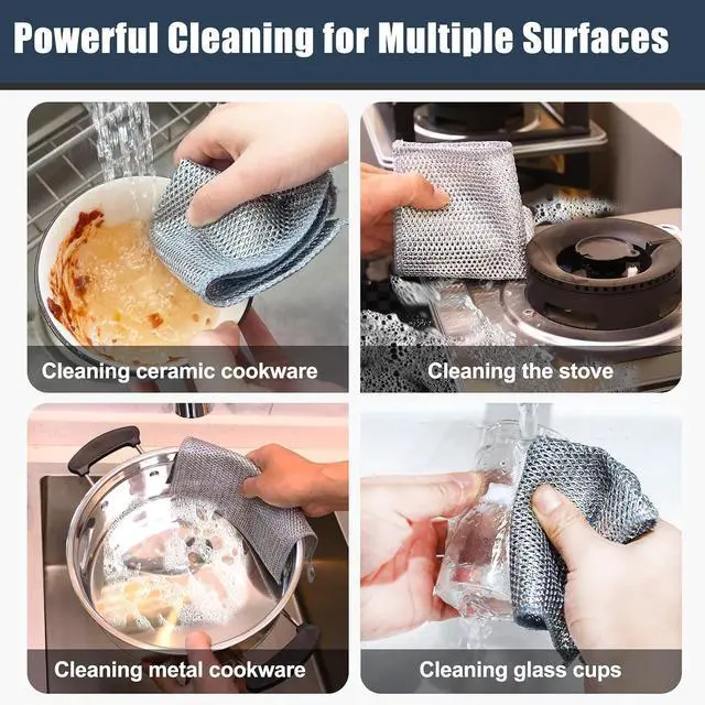 Alt view image 7 of 7 - Navona 30 Pcs New Upgrade Steel Wire Dishcloth,Double-Layer Steel Wire Cleaning Cloth,Powerful Cleaning Non-Scratch Wire Dishcloth Rag for Cookware, Sinks, Dishes, Stove Tops