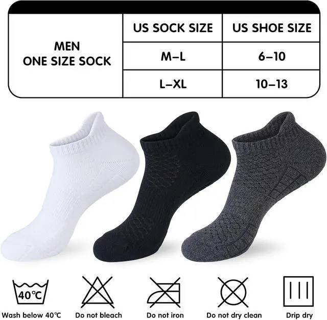 Alt view image 3 of 7 - Mens Cotton Cushioned Ankle Socks, Athletic Running Socks with Heel Tab | Soft Breathable Moisture Wicking Durable