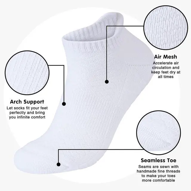 Alt view image 4 of 7 - Mens Cotton Cushioned Ankle Socks, Athletic Running Socks with Heel Tab | Soft Breathable Moisture Wicking Durable