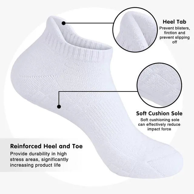 Alt view image 5 of 7 - Mens Cotton Cushioned Ankle Socks, Athletic Running Socks with Heel Tab | Soft Breathable Moisture Wicking Durable
