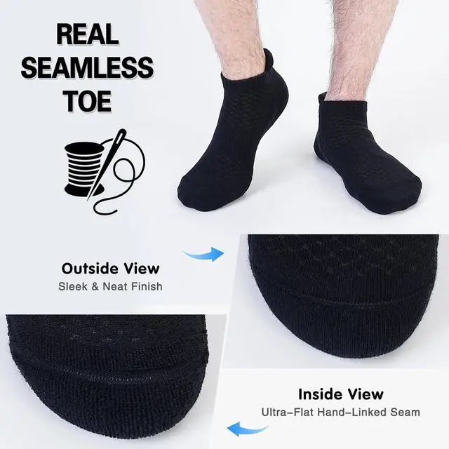 Alt view image 6 of 7 - Mens Cotton Cushioned Ankle Socks, Athletic Running Socks with Heel Tab | Soft Breathable Moisture Wicking Durable