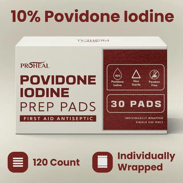 Alt view image 2 of 6 - 10% Povidone Iodine Prep Pads - 30 Iodine Swabs, Individually Wrapped - First Aid Antiseptic for Cleaning and Keeping Skin Clean