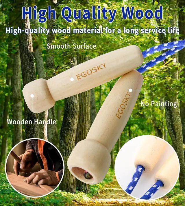 Alt view image 2 of 7 - Jump Rope for Women Men Kids, EGOSKY Adjustable Wooden Handle Skipping Rope for Adult Boys Girls Fitness Exercise Outdoor Activity (Blue)