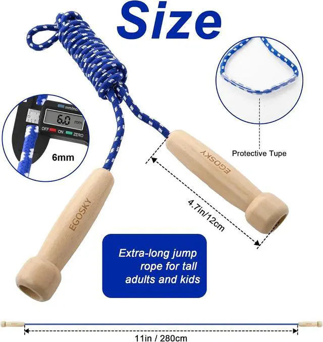 Alt view image 3 of 7 - Jump Rope for Women Men Kids, EGOSKY Adjustable Wooden Handle Skipping Rope for Adult Boys Girls Fitness Exercise Outdoor Activity (Blue)