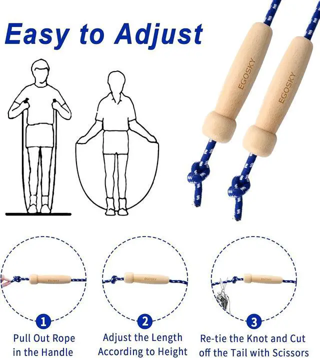 Alt view image 5 of 7 - Jump Rope for Women Men Kids, EGOSKY Adjustable Wooden Handle Skipping Rope for Adult Boys Girls Fitness Exercise Outdoor Activity (Blue)