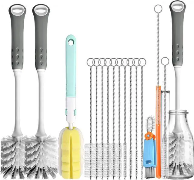 Main image of Bottle Brush Cleaner Set for Bottles, Cups and Straws Cleaning, 14 Pack | Long Handle Bottle Brushes | Sponge Brush | 3-in-1 Lid Cup Cleaning Brush | Straw Brushes in Assorted Diameters