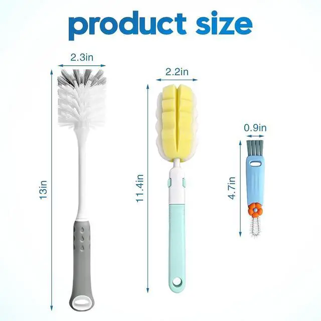 Alt view image 2 of 7 - Bottle Brush Cleaner Set for Bottles, Cups and Straws Cleaning, 14 Pack | Long Handle Bottle Brushes | Sponge Brush | 3-in-1 Lid Cup Cleaning Brush | Straw Brushes in Assorted Diameters