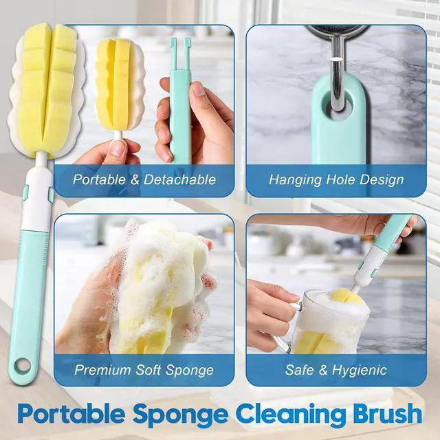 Alt view image 5 of 7 - Bottle Brush Cleaner Set for Bottles, Cups and Straws Cleaning, 14 Pack | Long Handle Bottle Brushes | Sponge Brush | 3-in-1 Lid Cup Cleaning Brush | Straw Brushes in Assorted Diameters