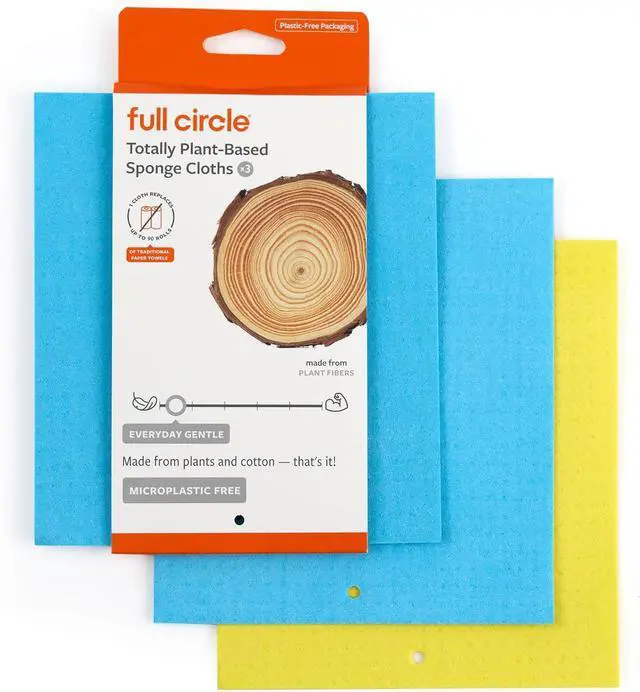 Main image of Full Circle Totally Plant-Based Absorbent Sponge Cloths, 3-Pack | A reusable, 100% plant-based paper towel alternativesuper absorbent for all your cleanup needs.