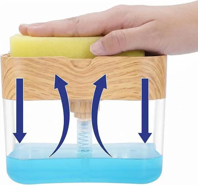 Alt view image 3 of 7 - Innovative Bambo Style Dish Soap Dispenser for Kitchen Sink with Sponge Holder, 13 oz Refillable Kitchen Soap Dispenser, Countertop Soap Pump for Dishwashing Liquid, Kitchen Sink Organizer