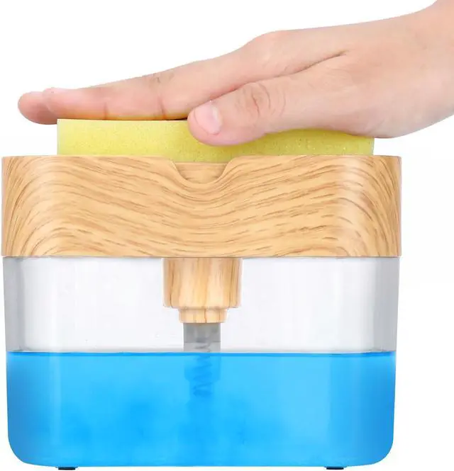Alt view image 7 of 7 - Innovative Bambo Style Dish Soap Dispenser for Kitchen Sink with Sponge Holder, 13 oz Refillable Kitchen Soap Dispenser, Countertop Soap Pump for Dishwashing Liquid, Kitchen Sink Organizer