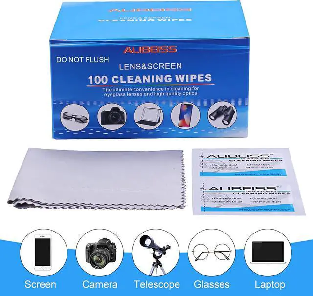 Alt view image 2 of 6 - Pre-Moistened Lens Wipes ALIBEISS Screen Wipes for Glasses, Camera,Tablets, Smartphone, Screens and Other Delicate Surfaces,Pack of 100