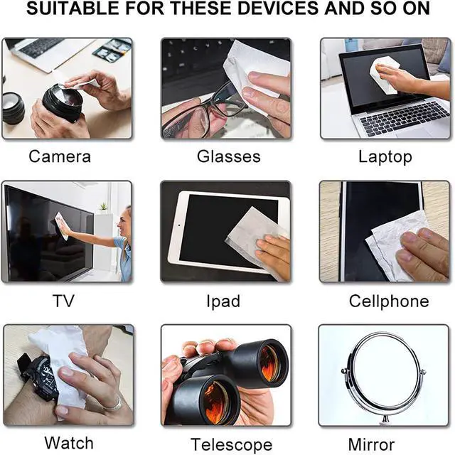Alt view image 3 of 6 - Pre-Moistened Lens Wipes ALIBEISS Screen Wipes for Glasses, Camera,Tablets, Smartphone, Screens and Other Delicate Surfaces,Pack of 100