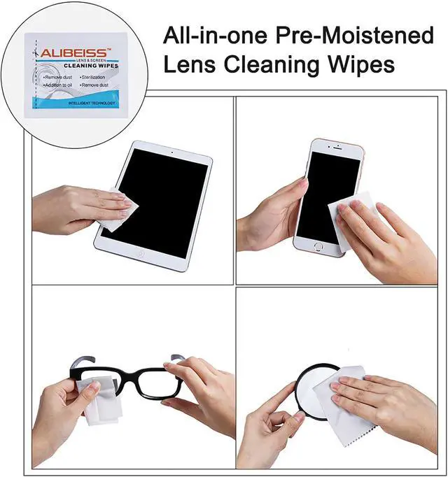 Alt view image 5 of 6 - Pre-Moistened Lens Wipes ALIBEISS Screen Wipes for Glasses, Camera,Tablets, Smartphone, Screens and Other Delicate Surfaces,Pack of 100