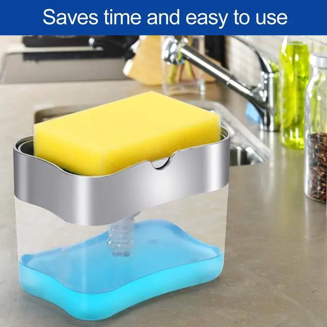 Alt view image 2 of 7 - Premium Quality Soap Dispenser with Added Features for Kitchen - Sponge Holder Sink Dish Washing Soap Dispenser 13 Ounces Silver