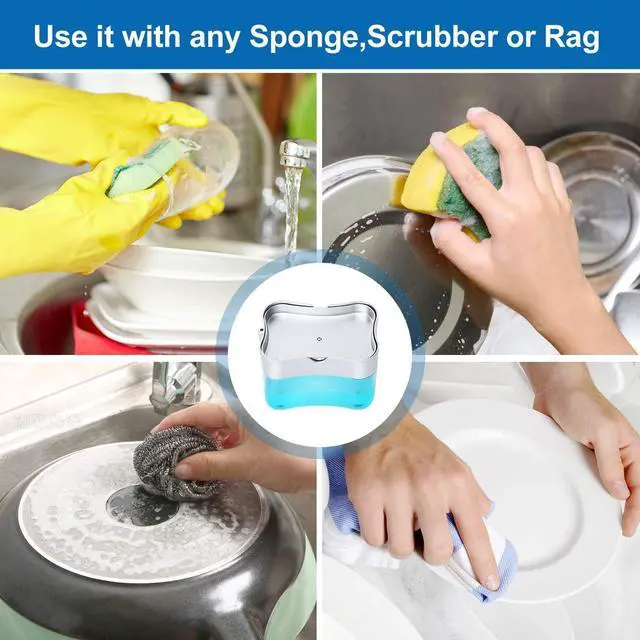 Alt view image 5 of 7 - Premium Quality Soap Dispenser with Added Features for Kitchen - Sponge Holder Sink Dish Washing Soap Dispenser 13 Ounces Silver