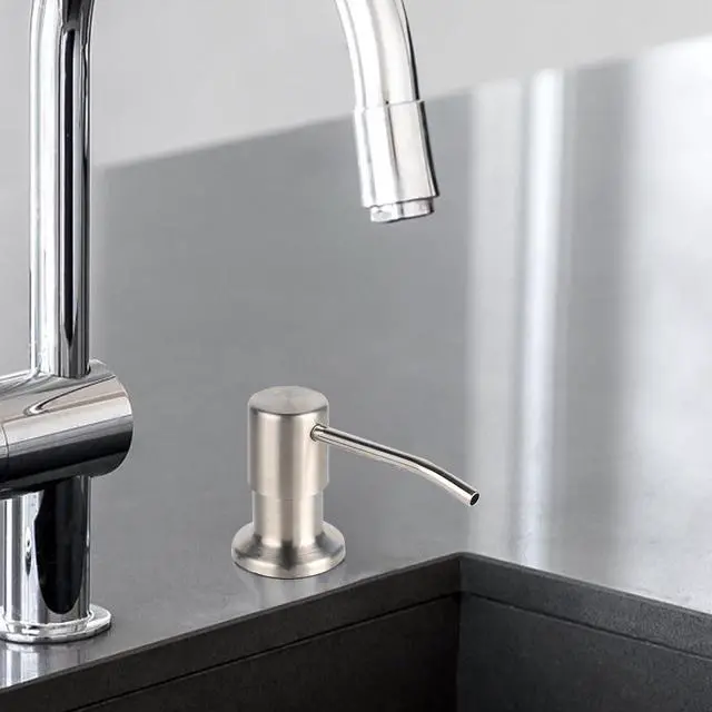 Alt view image 6 of 6 - Built in Soap Dispenser for Kitchen Sink, Brushed Nickel Stainless Steel Countertop Pump Head (Plastic Built-in), Dish Soap Hand Lotion Dispenser with Refillable 17OZ Bottle (Brushed Nickel)