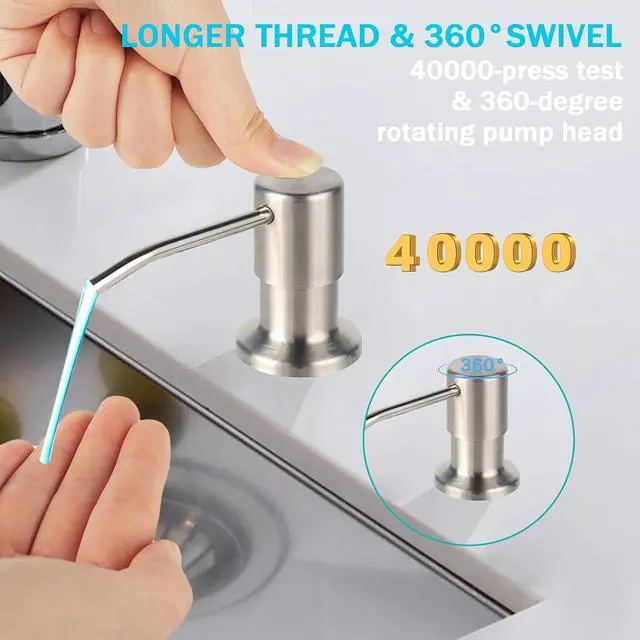 Alt view image 5 of 6 - Built in Soap Dispenser for Kitchen Sink, Brushed Nickel Stainless Steel Countertop Pump Head (Plastic Built-in), Dish Soap Hand Lotion Dispenser with Refillable 17OZ Bottle (Brushed Nickel)