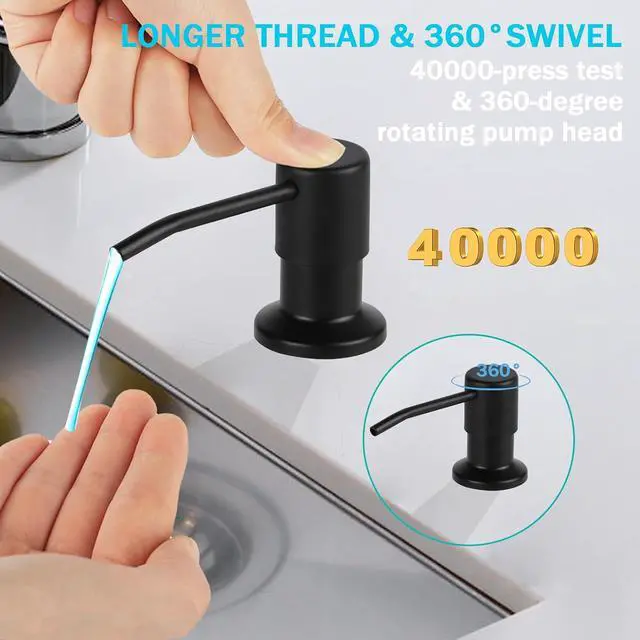 Alt view image 5 of 6 - Built in Soap Dispenser for Kitchen Sink, Matte Black Stainless Steel Countertop Pump Head (Plastic Built-in), Dish Soap Hand Lotion Dispenser with Refillable 17OZ Bottle (Matte Black)