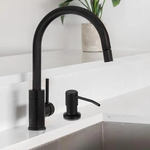 Alt view image 6 of 6 - Built in Soap Dispenser for Kitchen Sink, Matte Black Stainless Steel Countertop Pump Head (Plastic Built-in), Dish Soap Hand Lotion Dispenser with Refillable 17OZ Bottle (Matte Black)