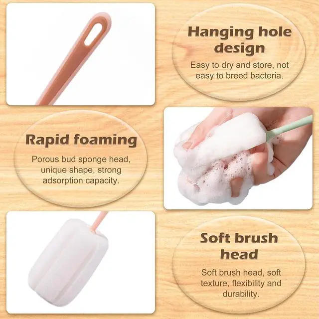 Alt view image 3 of 7 - 4 PCS Sponge Bottle Brushes, Bottles Scrubber Cleaning Brush with Handle, Water Bottles Cleaner for Thermos, Mug, Cup, Teapot