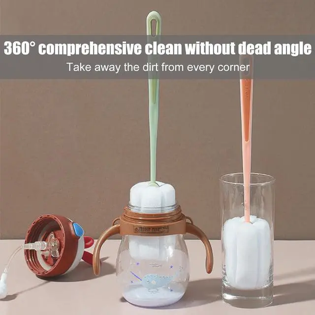 Alt view image 4 of 7 - 4 PCS Sponge Bottle Brushes, Bottles Scrubber Cleaning Brush with Handle, Water Bottles Cleaner for Thermos, Mug, Cup, Teapot