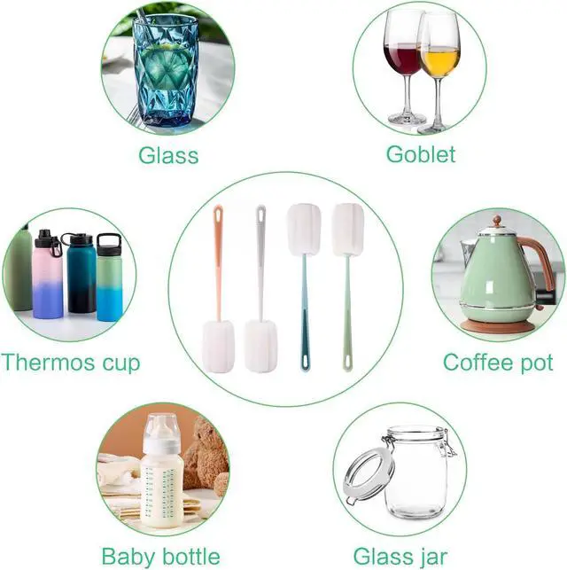 Alt view image 5 of 7 - 4 PCS Sponge Bottle Brushes, Bottles Scrubber Cleaning Brush with Handle, Water Bottles Cleaner for Thermos, Mug, Cup, Teapot