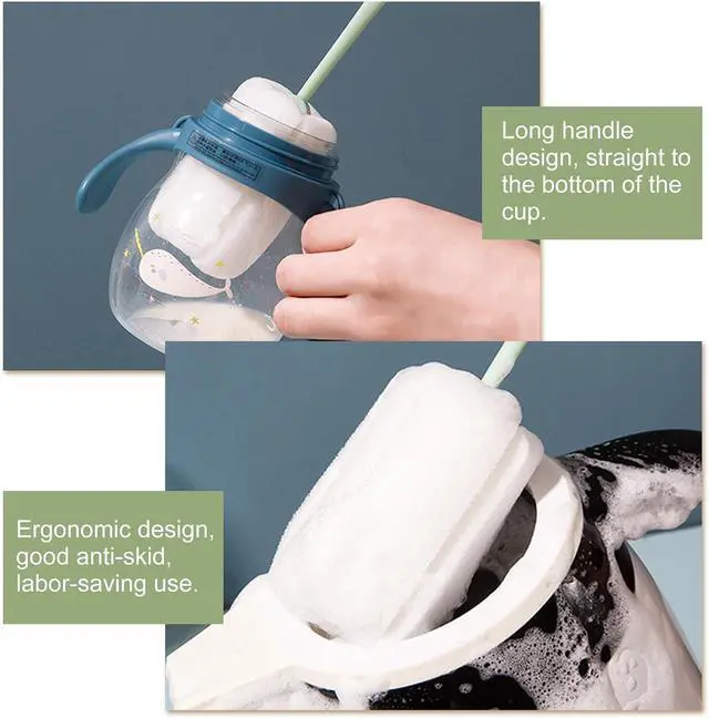 Alt view image 6 of 7 - 4 PCS Sponge Bottle Brushes, Bottles Scrubber Cleaning Brush with Handle, Water Bottles Cleaner for Thermos, Mug, Cup, Teapot