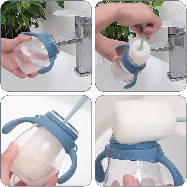 Alt view image 7 of 7 - 4 PCS Sponge Bottle Brushes, Bottles Scrubber Cleaning Brush with Handle, Water Bottles Cleaner for Thermos, Mug, Cup, Teapot