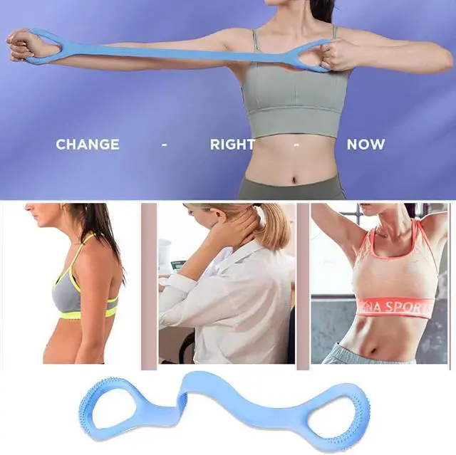 Alt view image 2 of 6 - HUICHAI Figure 8 Fitness Resistance Band with Handles, Pure Barre Workout Chest Arm and Shoulder Stretch Bands Exercise Equipment, Blue