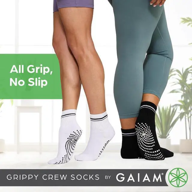 Alt view image 2 of 5 - Gaiam Grippy Crew Socks with Silicone Grip Non-Slip Socks for Pilates, Yoga, Barre & Dance | Cotton Blend | 2-Pack or 3-Pack