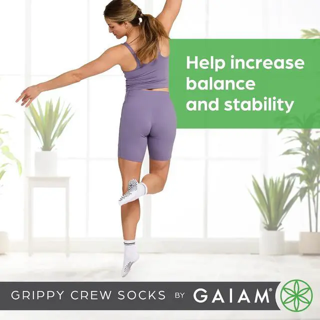Alt view image 3 of 5 - Gaiam Grippy Crew Socks with Silicone Grip Non-Slip Socks for Pilates, Yoga, Barre & Dance | Cotton Blend | 2-Pack or 3-Pack