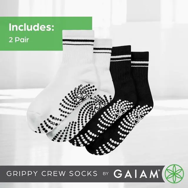 Alt view image 4 of 5 - Gaiam Grippy Crew Socks with Silicone Grip Non-Slip Socks for Pilates, Yoga, Barre & Dance | Cotton Blend | 2-Pack or 3-Pack