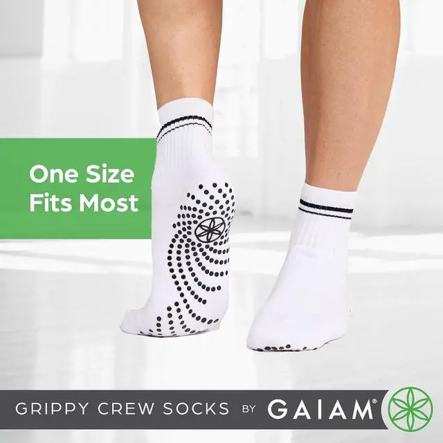 Alt view image 5 of 5 - Gaiam Grippy Crew Socks with Silicone Grip Non-Slip Socks for Pilates, Yoga, Barre & Dance | Cotton Blend | 2-Pack or 3-Pack