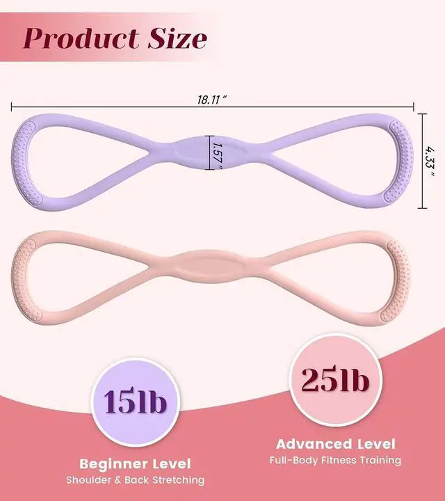 Alt view image 5 of 7 - Resistance Bands with Handles, 2 Pcs Figure 8 Exercise Bands for Arm, Back and Shoulder Training, Elastic Fitness Bands for Strength Training, Stretching, Yoga and Home Workouts