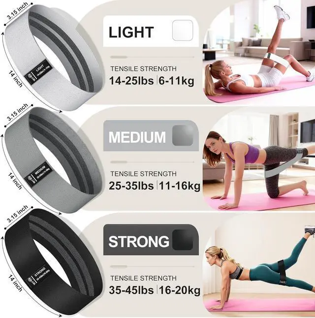 Alt view image 2 of 7 - Fabric Resistance Bands for Working Out, 3-Level Non-Slip Exercise Bands for Men and Women, Booty Bands Equipment for Home Workout, Pilates, Yoga, Fitness.
