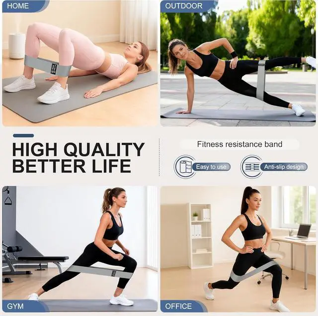 Alt view image 5 of 7 - Fabric Resistance Bands for Working Out, 3-Level Non-Slip Exercise Bands for Men and Women, Booty Bands Equipment for Home Workout, Pilates, Yoga, Fitness.
