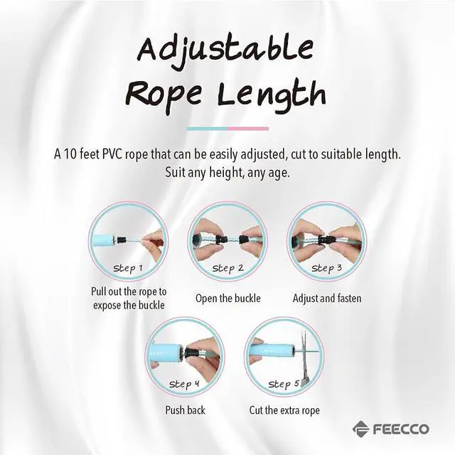Alt view image 3 of 7 - FEECCO Jump Rope for Kids, Pink and Blue Colored Jump Ropes for Girls and Boys 3~12 Years Old, with Adjustable Length Rope and Skin Friendly Silicone Handles