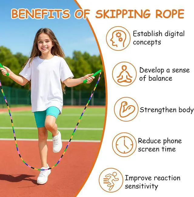 Alt view image 6 of 7 - Beaded Jump Rope 1 Pack/2 Pack, ACEONE Segmented Skipping Rope for Kids Adults, Adjustable Tangle-Free Toddler Jumping Rope for Fitness Exercise Training