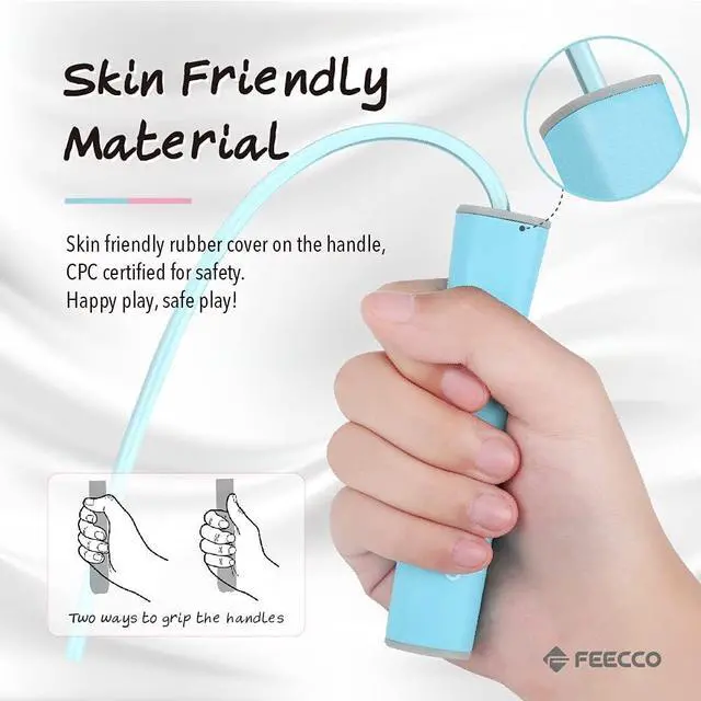 Alt view image 4 of 7 - FEECCO Jump Rope for Kids, Pink and Blue Colored Jump Ropes for Girls and Boys 3~12 Years Old, with Adjustable Length Rope and Skin Friendly Silicone Handles