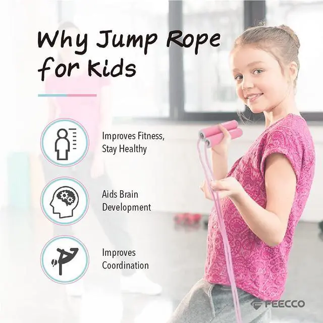 Alt view image 6 of 7 - FEECCO Jump Rope for Kids, Pink and Blue Colored Jump Ropes for Girls and Boys 3~12 Years Old, with Adjustable Length Rope and Skin Friendly Silicone Handles