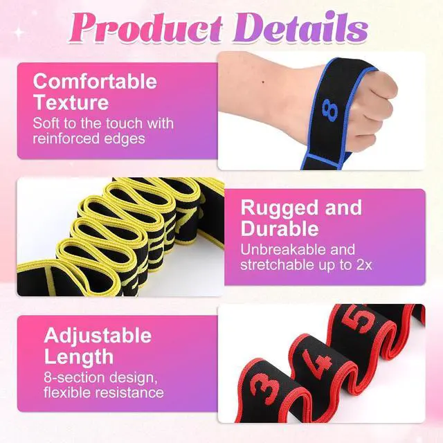 Alt view image 5 of 7 - Fitness Resistance Band for Stretching and Yoga, Multifunction Tension Rope,8 Loops Elastic Exercise Bands,Adjustable Bands,for Full Body Stretching Shaping and Training