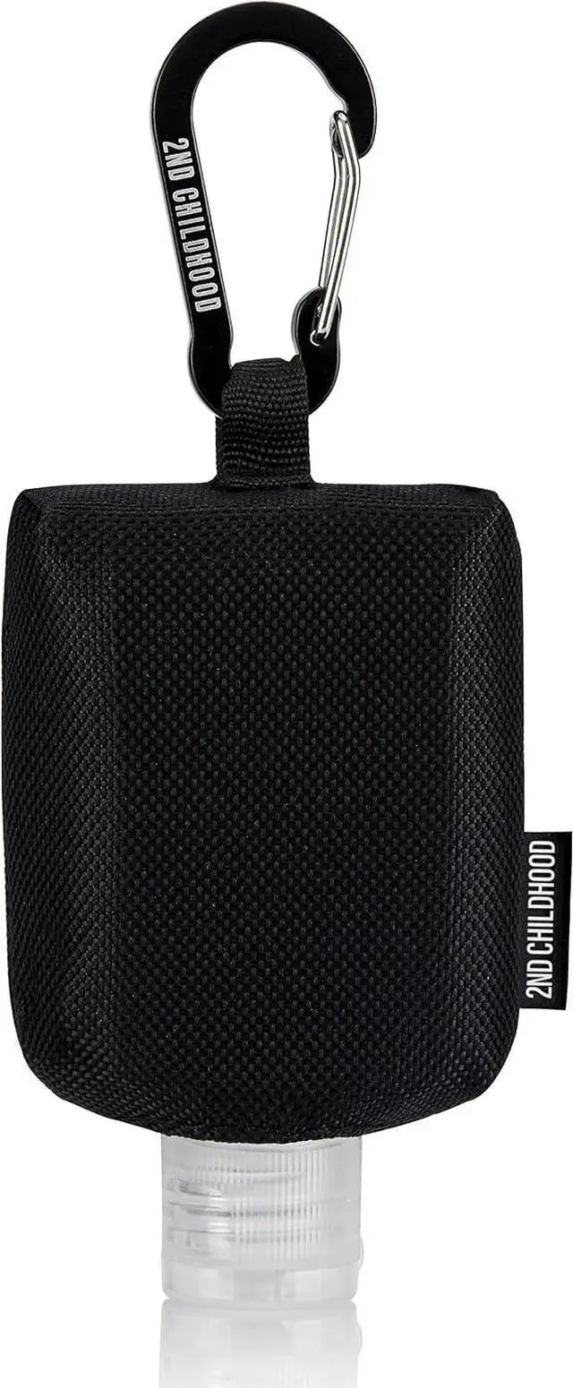 Main image of 2nd Childhood Mini Travel Hand Sanitizer Keychain Holder Case, Clip-On | Refillable 2 oz hand sanitizer bottle with a small, portable carabiner pouch for purse, backpack, lanyard, or diaper bag