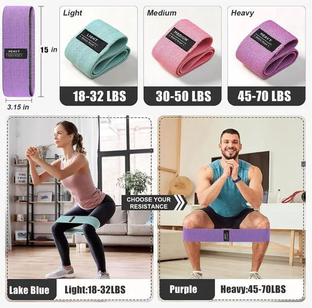 Alt view image 2 of 7 - 3 Level 1870 LBS Fabric Resistance Bands, Workout Exercise Bands for Women | Thick Non-Slip Cloth Booty Bands for Legs Glutes Hips, Yoga Pilates Home Gym Training Physical Therapy Rehab