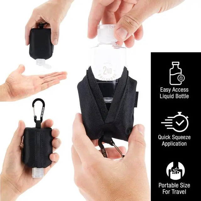 Alt view image 3 of 6 - 2nd Childhood Mini Travel Hand Sanitizer Keychain Holder Case, Clip-On | Refillable 2 oz hand sanitizer bottle with a small, portable carabiner pouch for purse, backpack, lanyard, or diaper bag